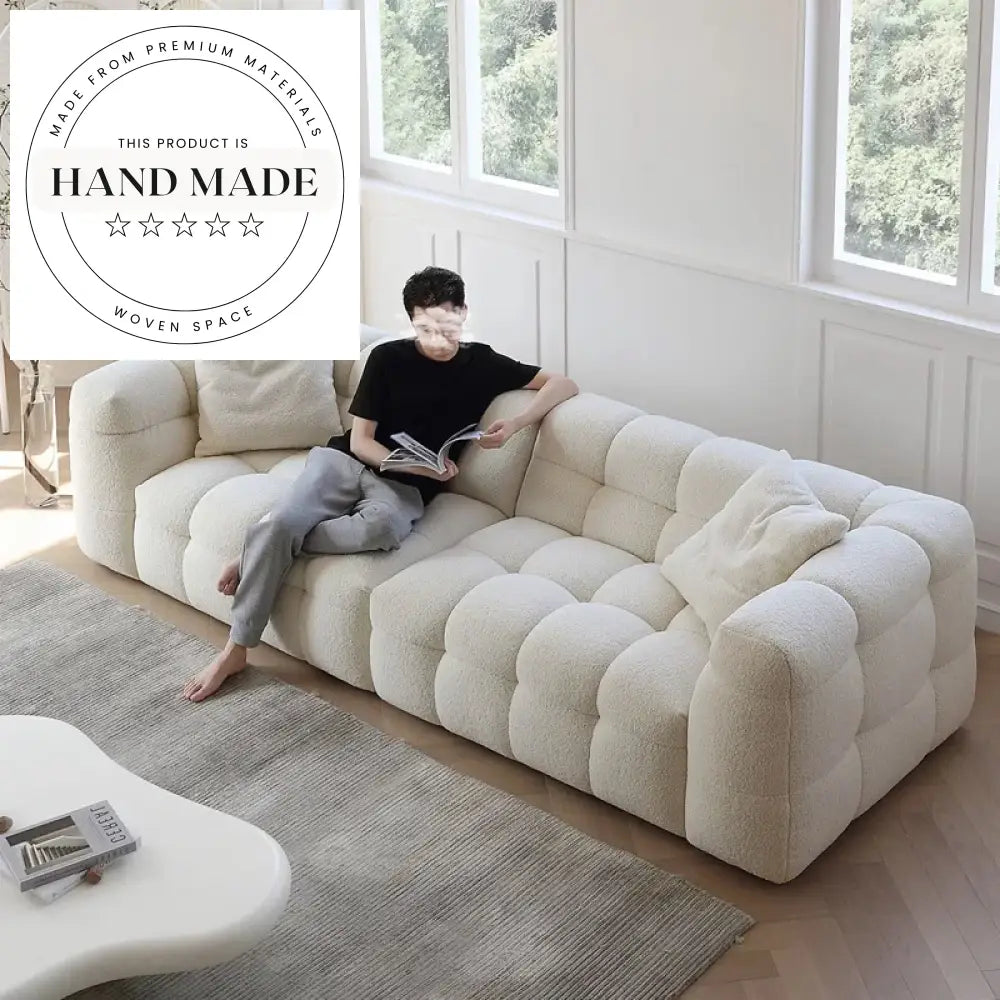 Elegant White Boucle Fabric Modern Nordic Apartment Living Room Sofa
