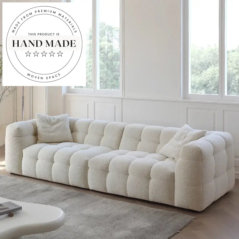 Elegant White Boucle Fabric Modern Nordic Apartment Living Room Sofa