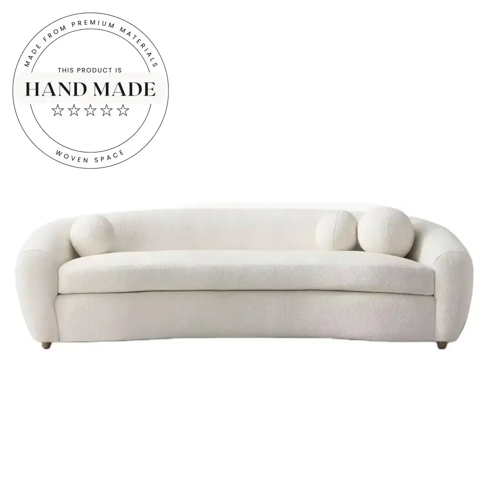 Elegant White Boucle Fabric Modern Three Seater Apartment Sofa