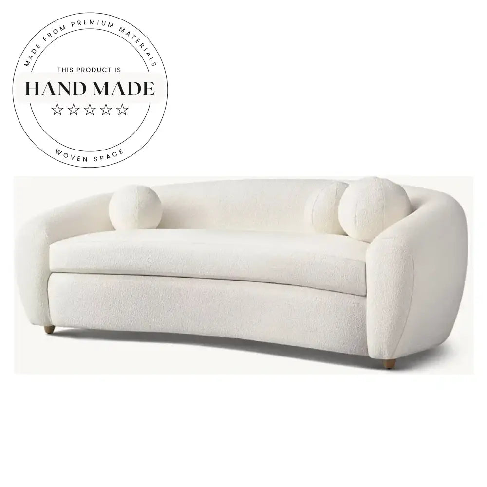 Elegant White Boucle Fabric Modern Three Seater Apartment Sofa