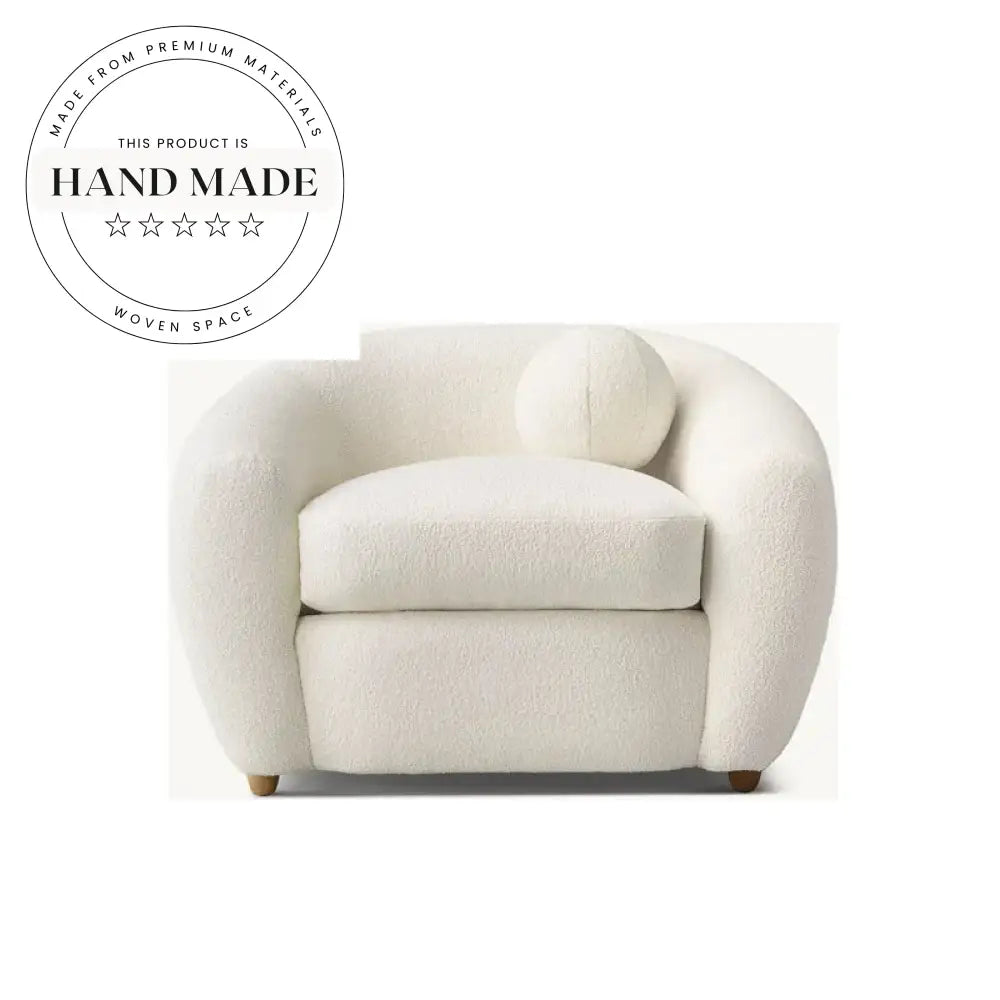 Elegant White Boucle Fabric Modern Three Seater Apartment Sofa