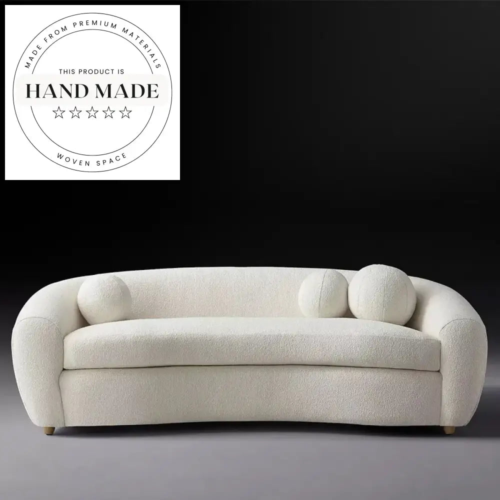 Elegant White Boucle Fabric Modern Three Seater Apartment Sofa
