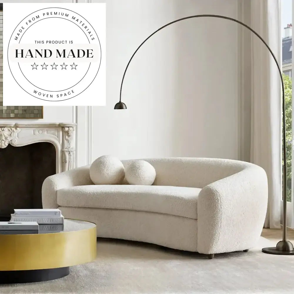 Elegant White Boucle Fabric Modern Three Seater Apartment Sofa