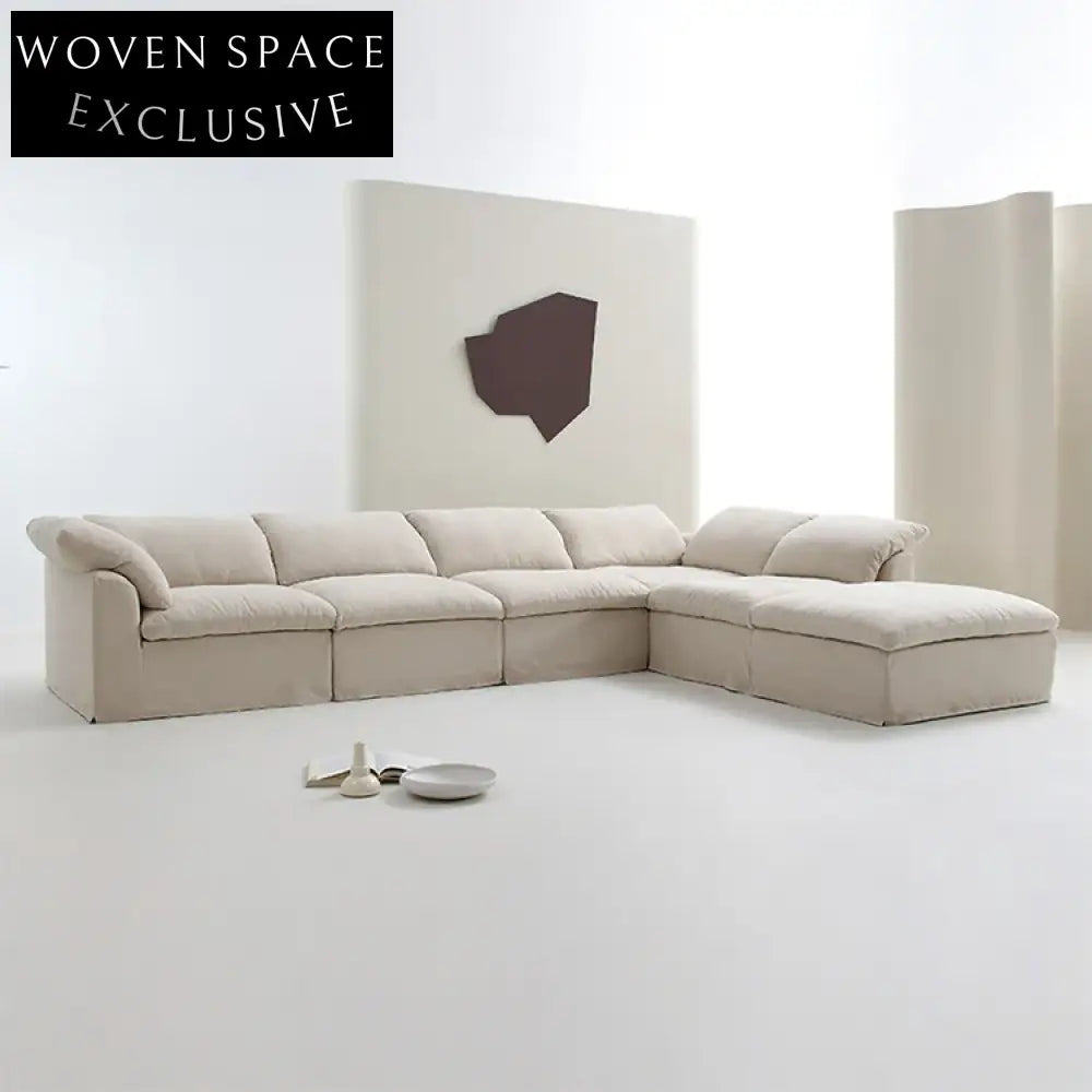 Elegant White Fabric Modular Sectional Cloud Couch for Living Room Sofa
