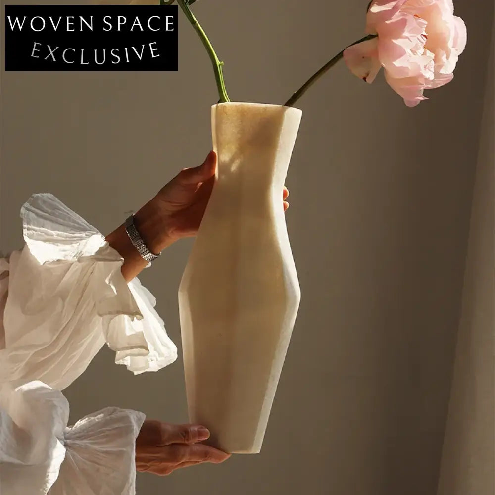 Elegant White Fiberglass Minimalist Handmade Tabletop Art Decoration Vase