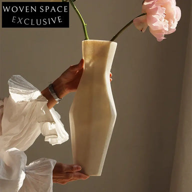 Elegant White Fiberglass Minimalist Handmade Tabletop Art Decoration Vase