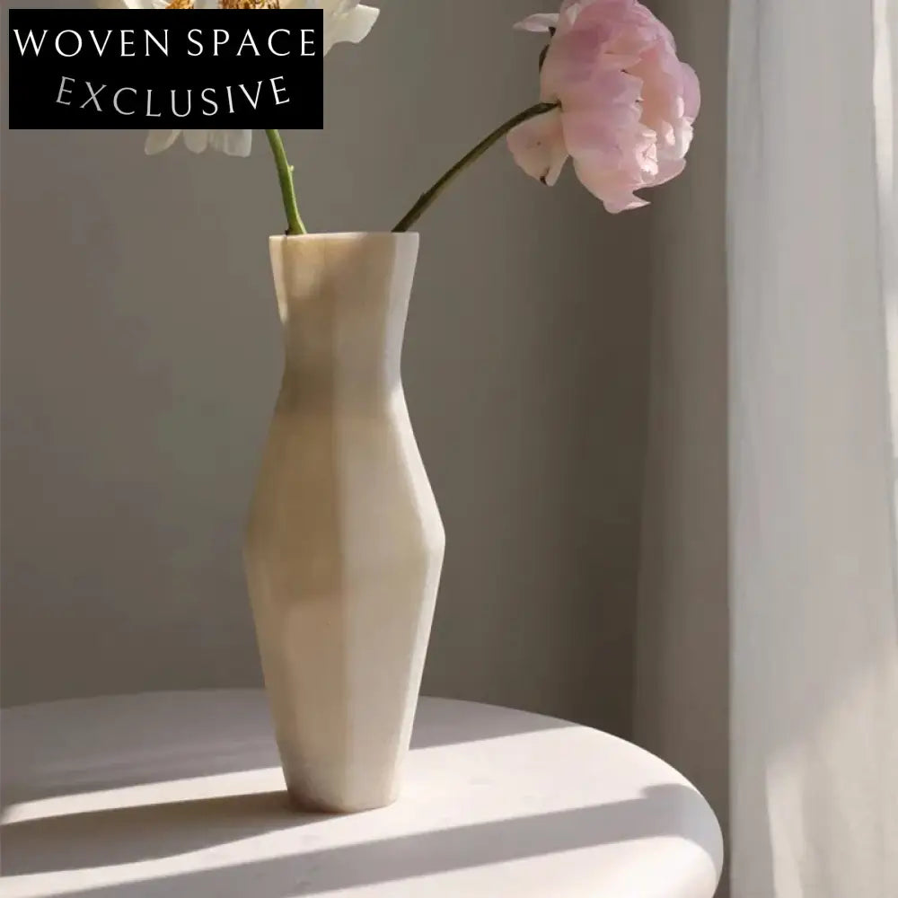 Elegant White Fiberglass Minimalist Handmade Tabletop Art Decoration Vase