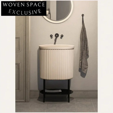 Elegant White Fluted Freestanding Artificial Stone Pedestal Modern Bathroom Wash Basin