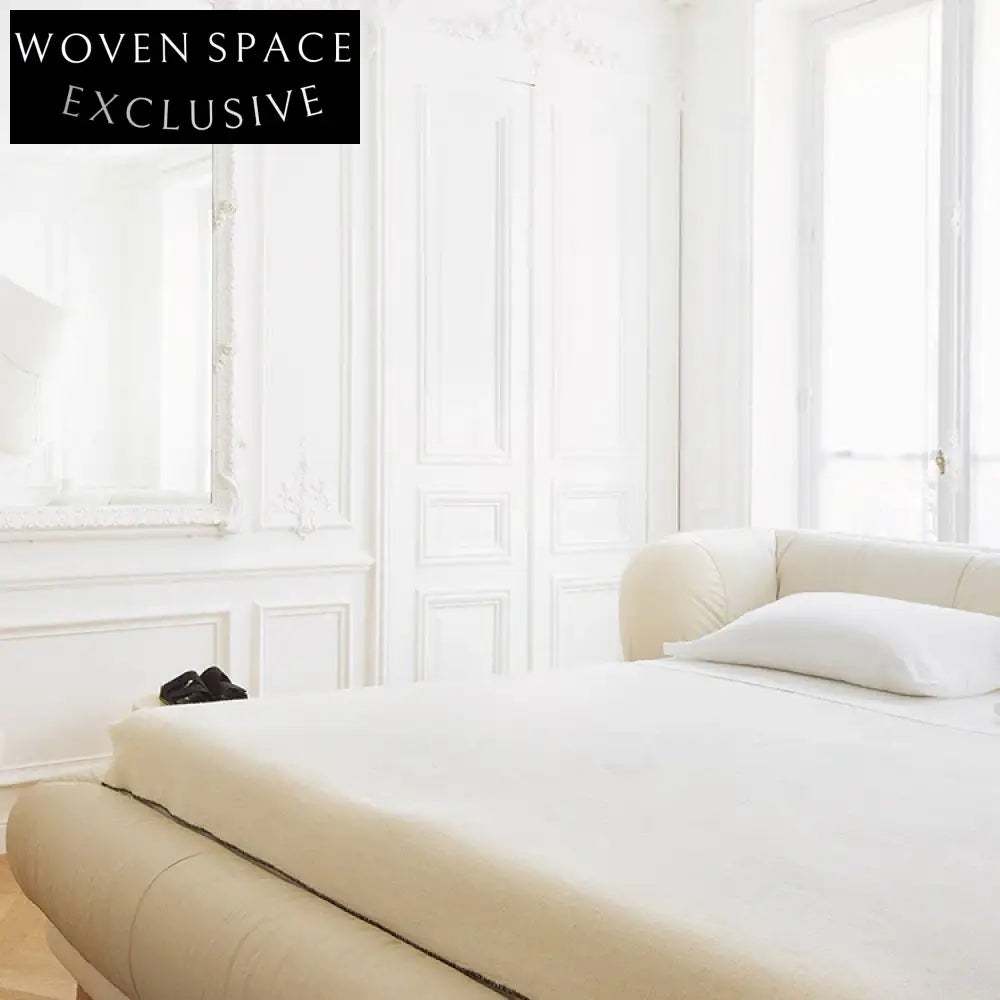 Elegant White Leather Upholstered Solid Wood Frame Soft Double Bed