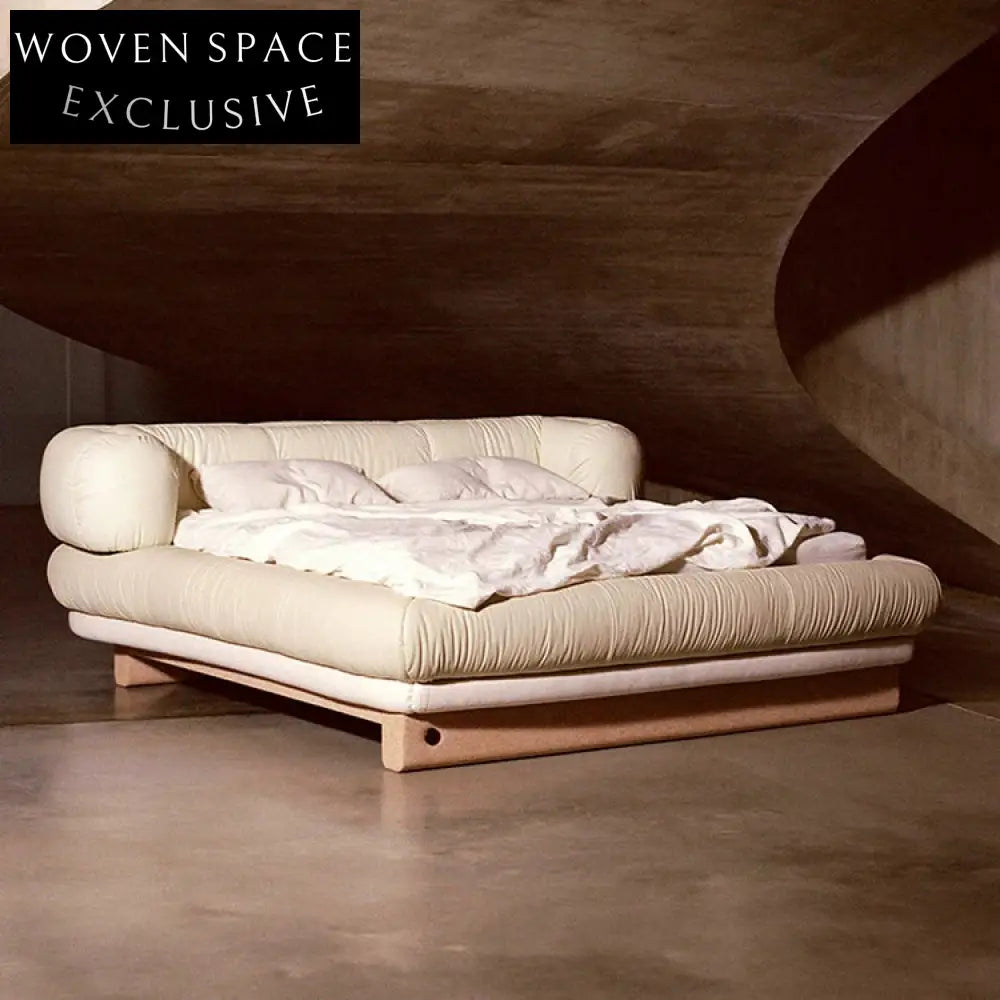 Elegant White Leather Upholstered Solid Wood Frame Soft Double Bed