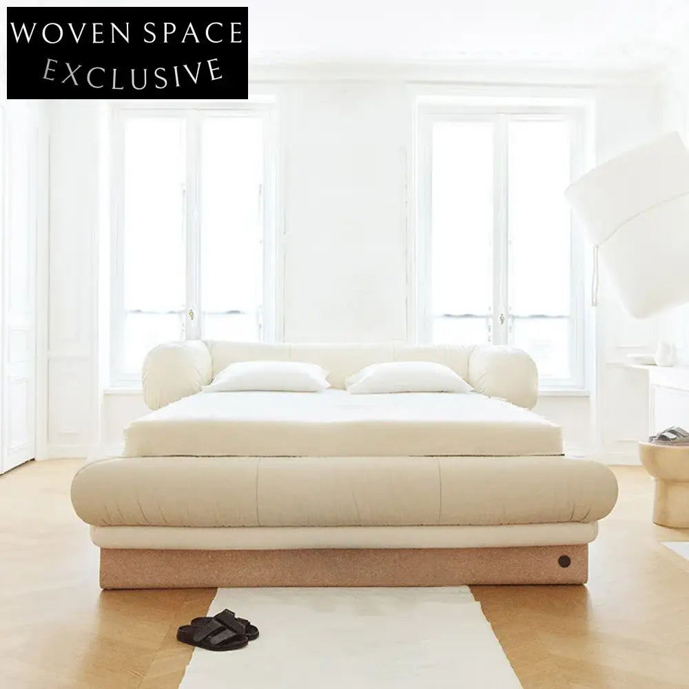 Elegant White Leather Upholstered Solid Wood Frame Soft Double Bed