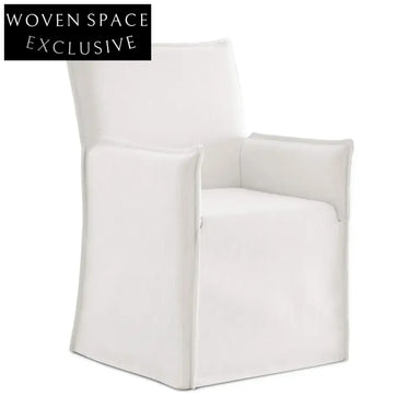 Elegant White Linen Slipcover Dining Armchair Modern Classic Wood Frame Comfort