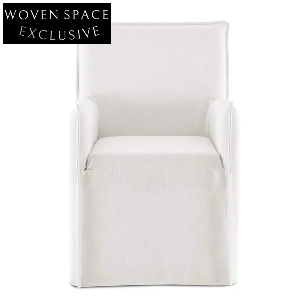 Elegant White Linen Slipcover Dining Armchair Modern Classic Wood Frame Comfort