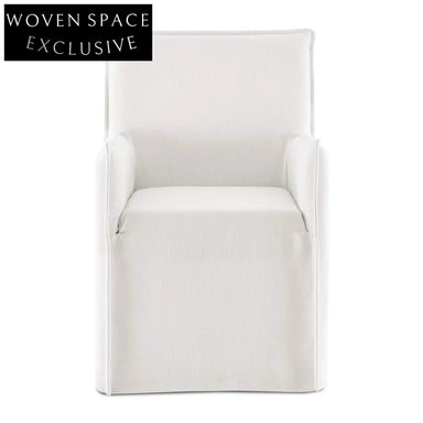 Elegant White Linen Slipcover Dining Armchair Modern Classic Wood Frame Comfort