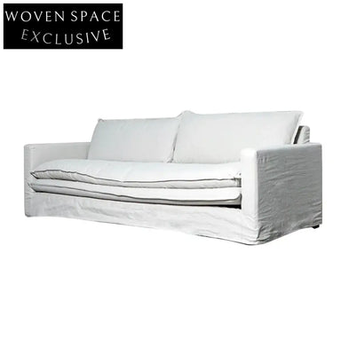 Modern Chile Style White Linen Slipcover Sofa Couch for Living Room Comfort