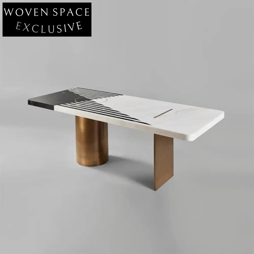 Elegant White Marble Top Gold Stainless Steel Modern Dining Table