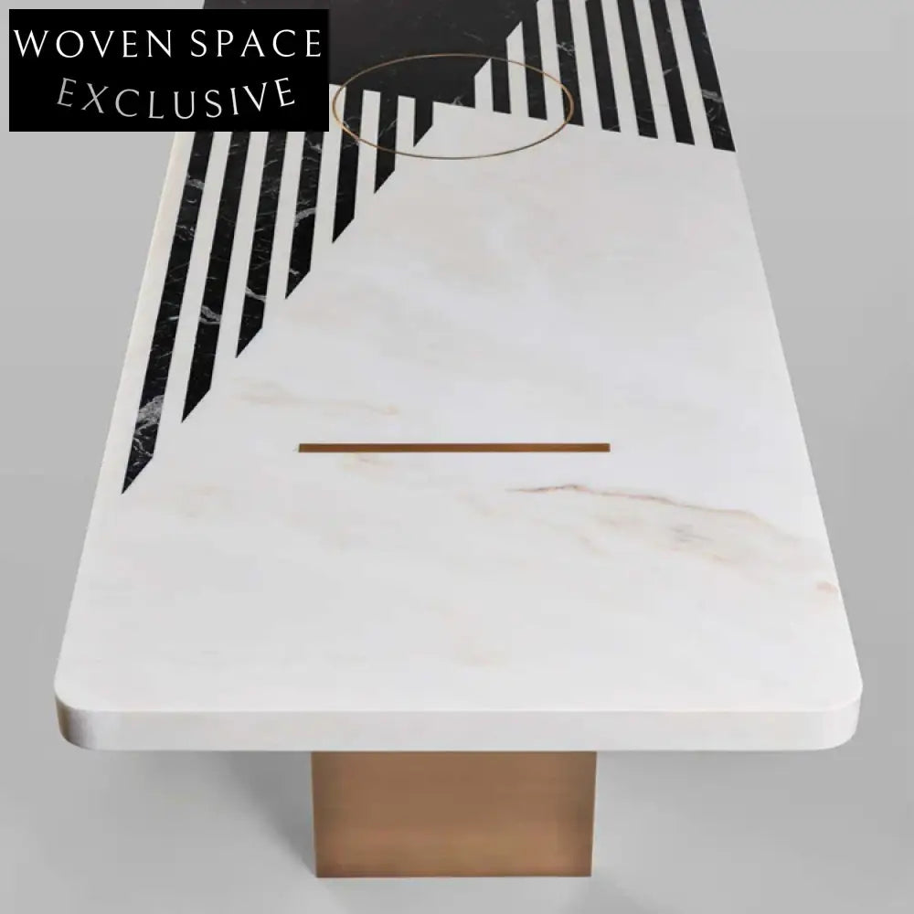 Elegant White Marble Top Gold Stainless Steel Modern Dining Table
