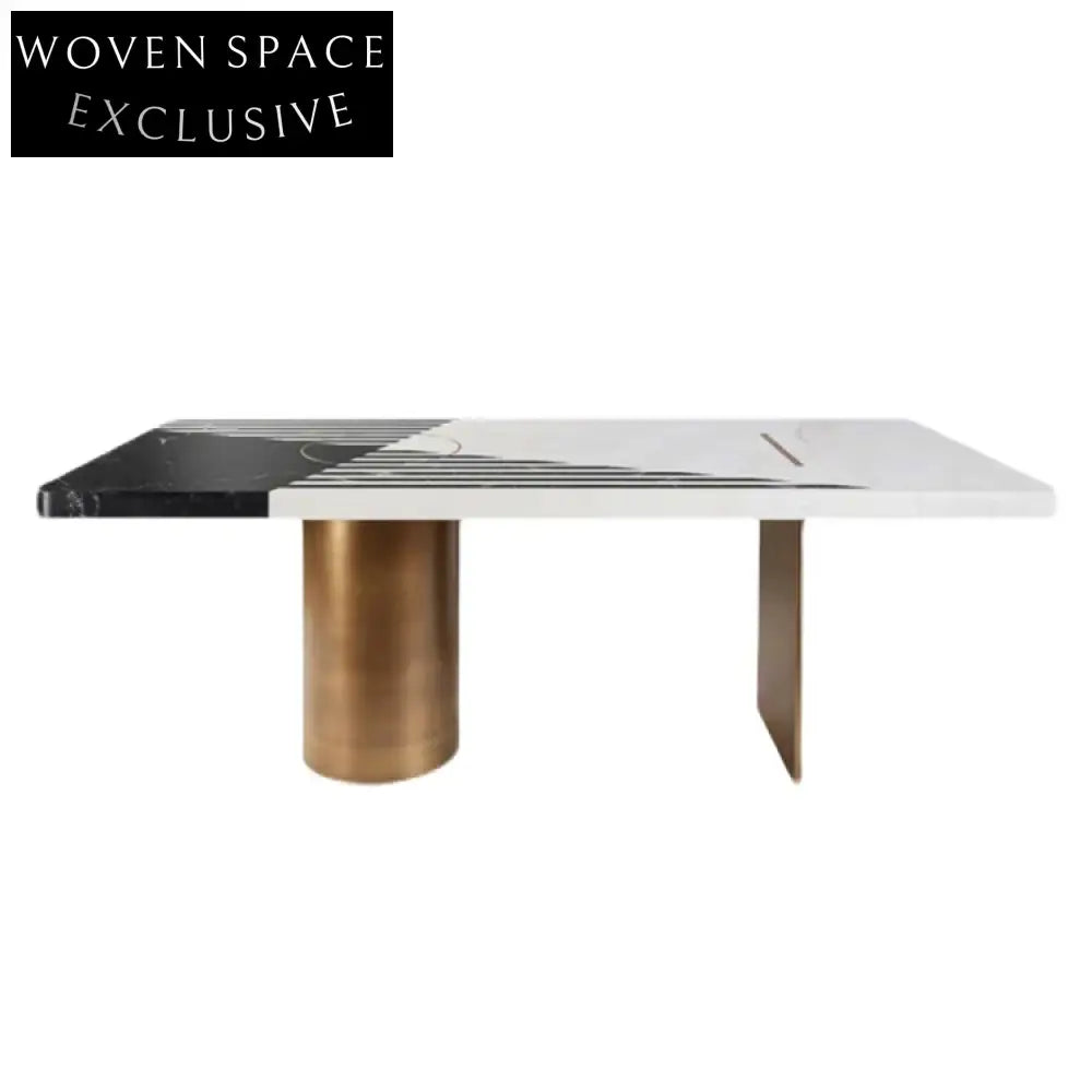 Elegant White Marble Top Gold Stainless Steel Modern Dining Table