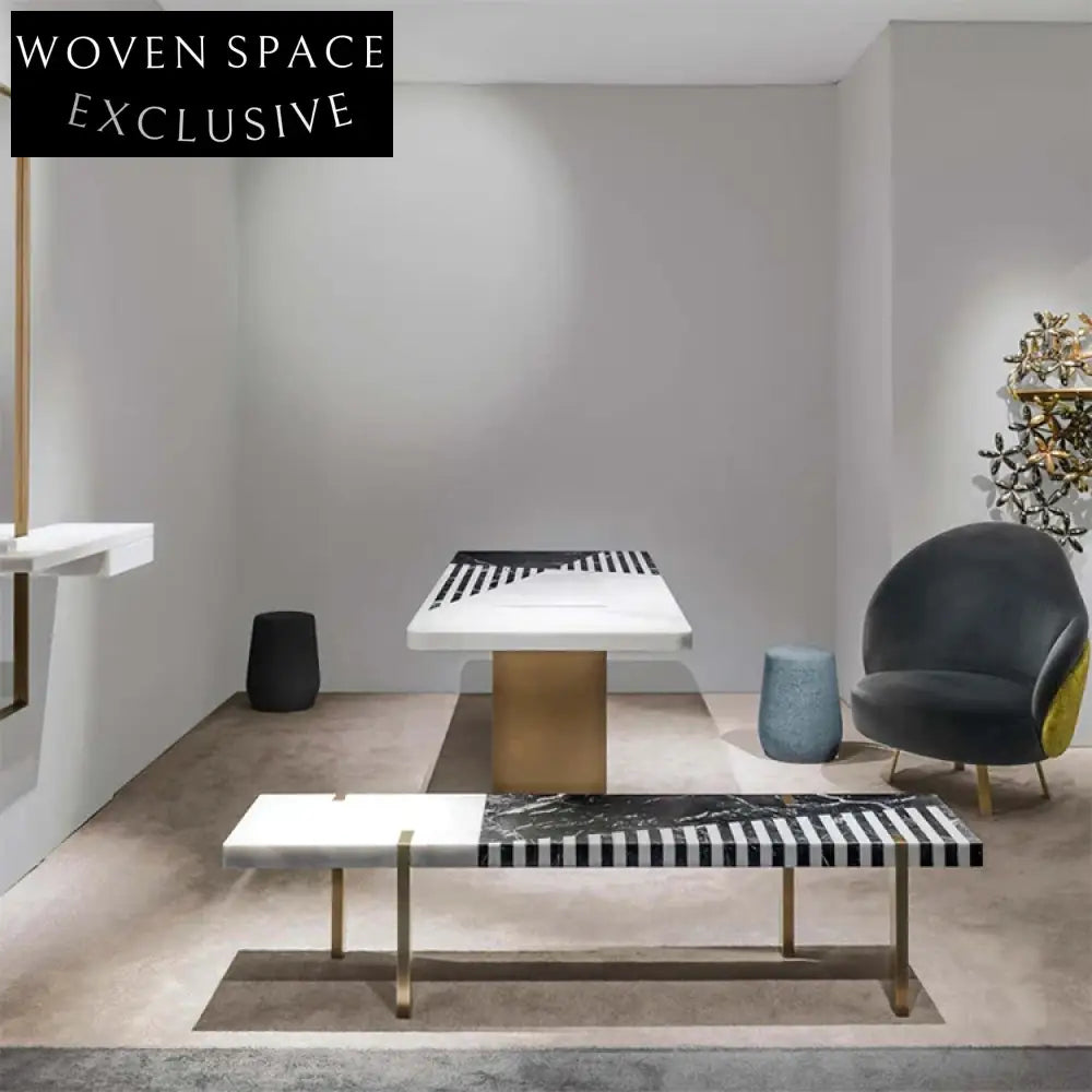 Elegant White Marble Top Gold Stainless Steel Modern Dining Table