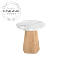 Elegant White Marble Top Round Solid Wood Accent Side Table