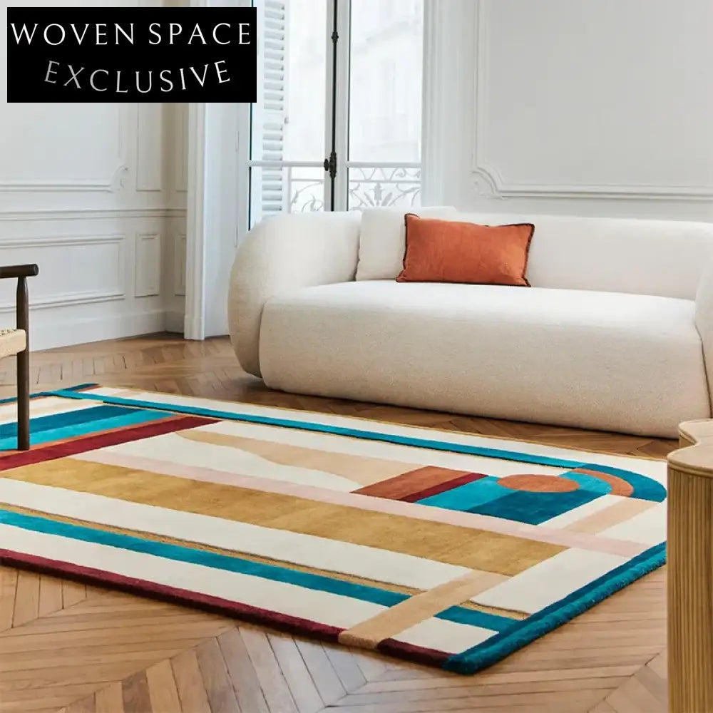 Elegant White Mid-Century Modern Handmade Area Rug - Plush Polyester Fiber Carpet