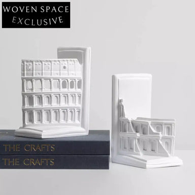 Elegant White Resin Building Design Decorative Study Office Bookends Set