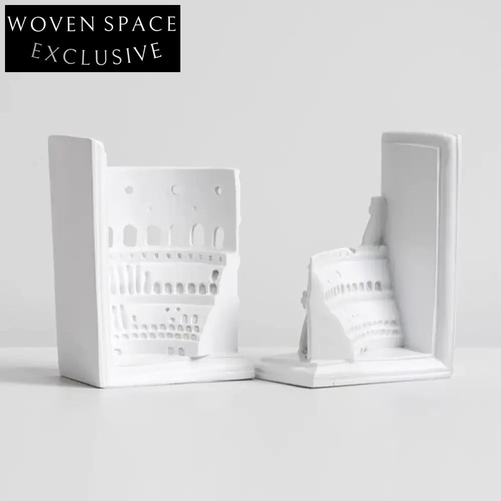 Elegant White Resin Building Design Decorative Study Office Bookends Set