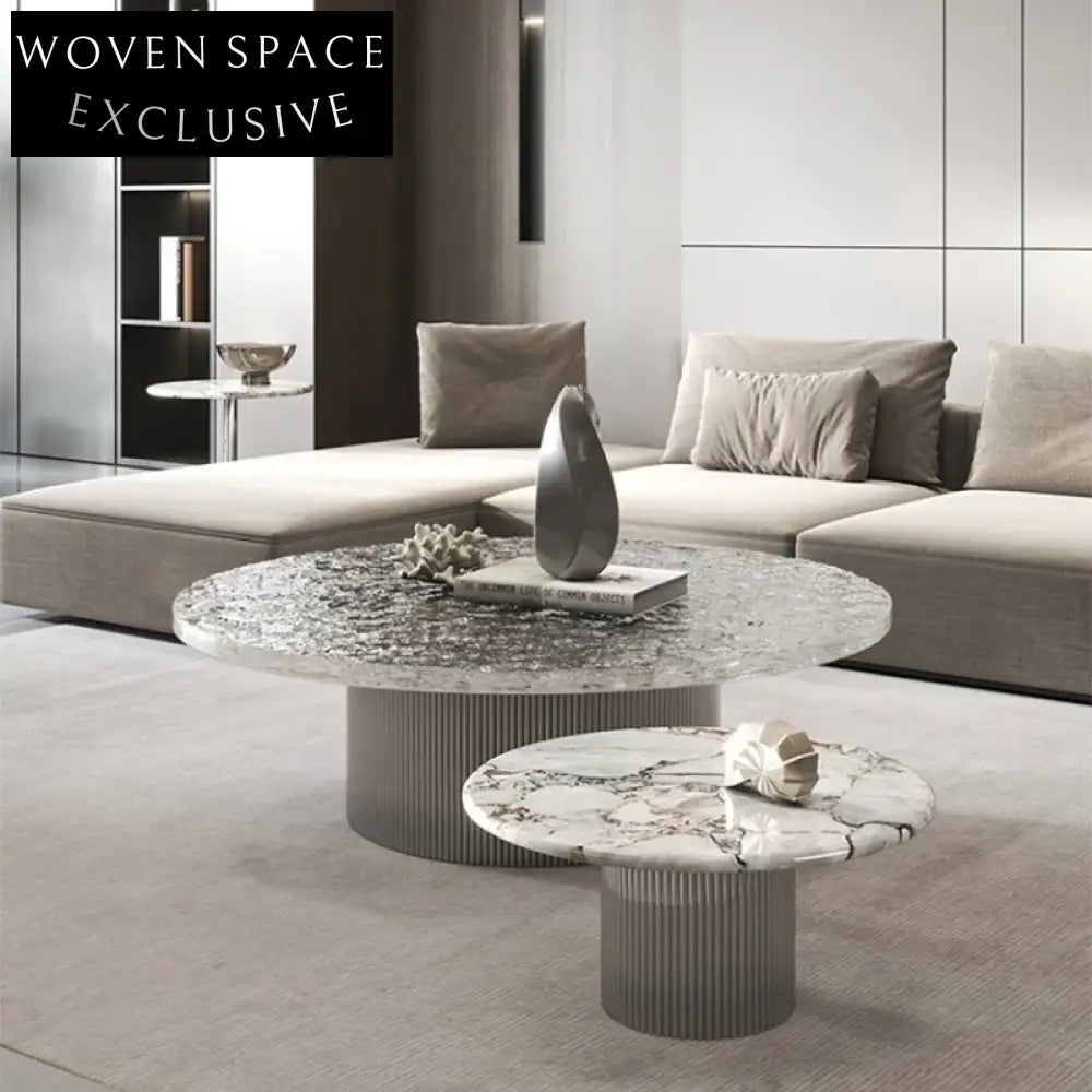 Elegant White Round Stainless Steel Coffee Table for Modern Minimalist Living Rooms