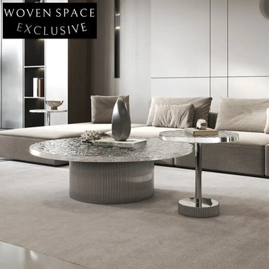 Elegant White Round Stainless Steel Coffee Table for Modern Minimalist Living Rooms