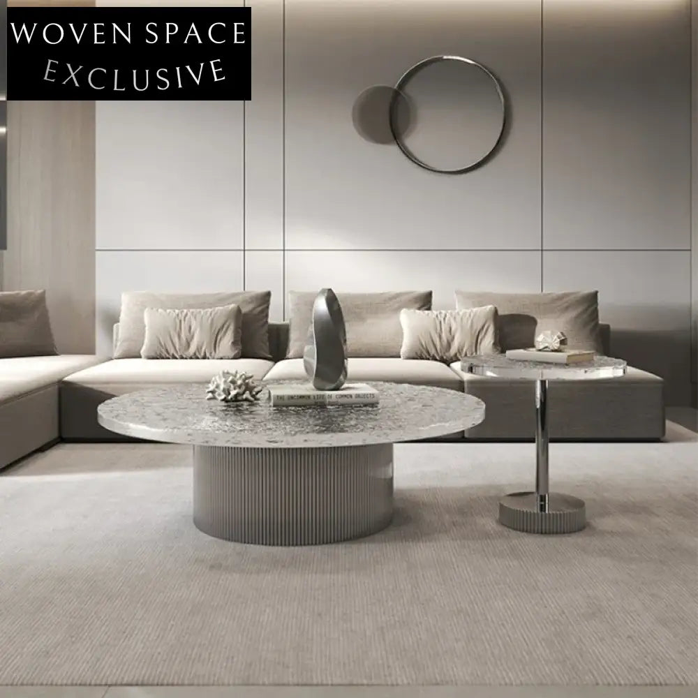Elegant White Round Stainless Steel Coffee Table for Modern Minimalist Living Rooms