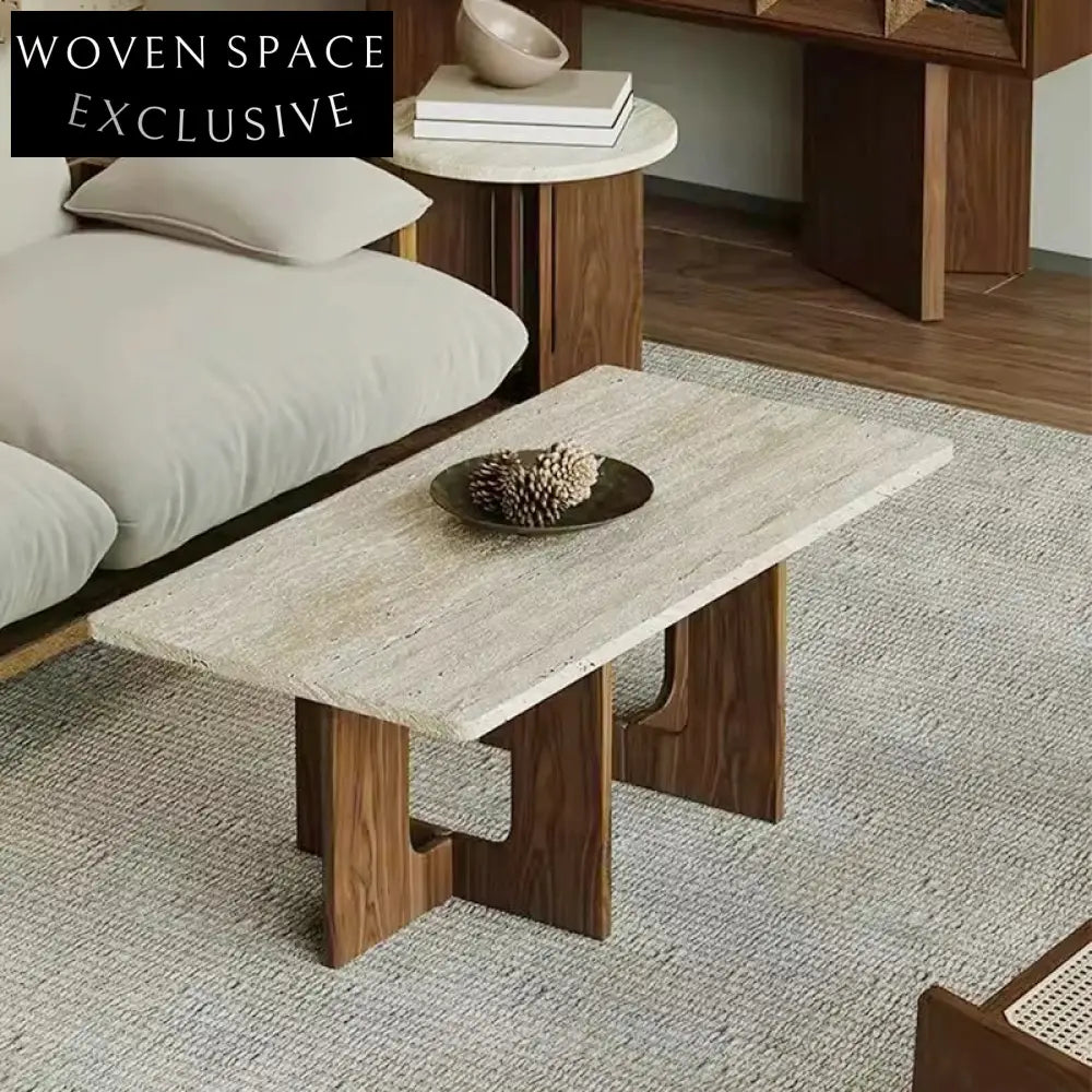 Elegant White Travertine Rectangular Coffee Table for Modern Living Rooms