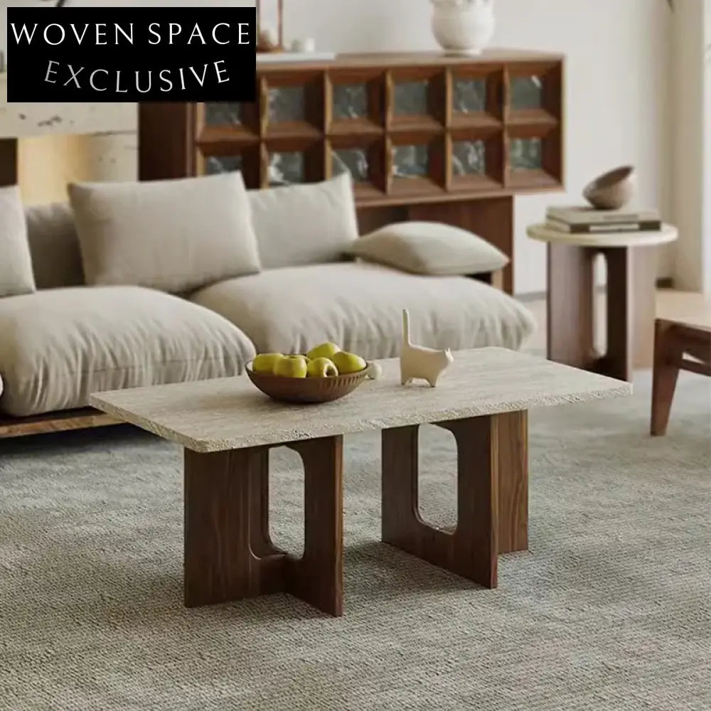 Elegant White Travertine Rectangular Coffee Table for Modern Living Rooms