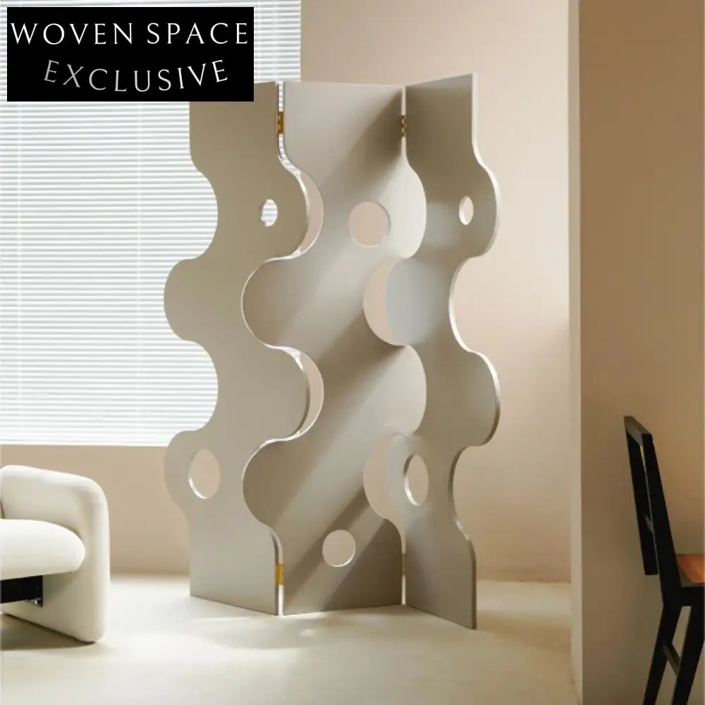 Elegant White Wood & Acrylic Irregular Structure Freestanding Room Divider Screen
