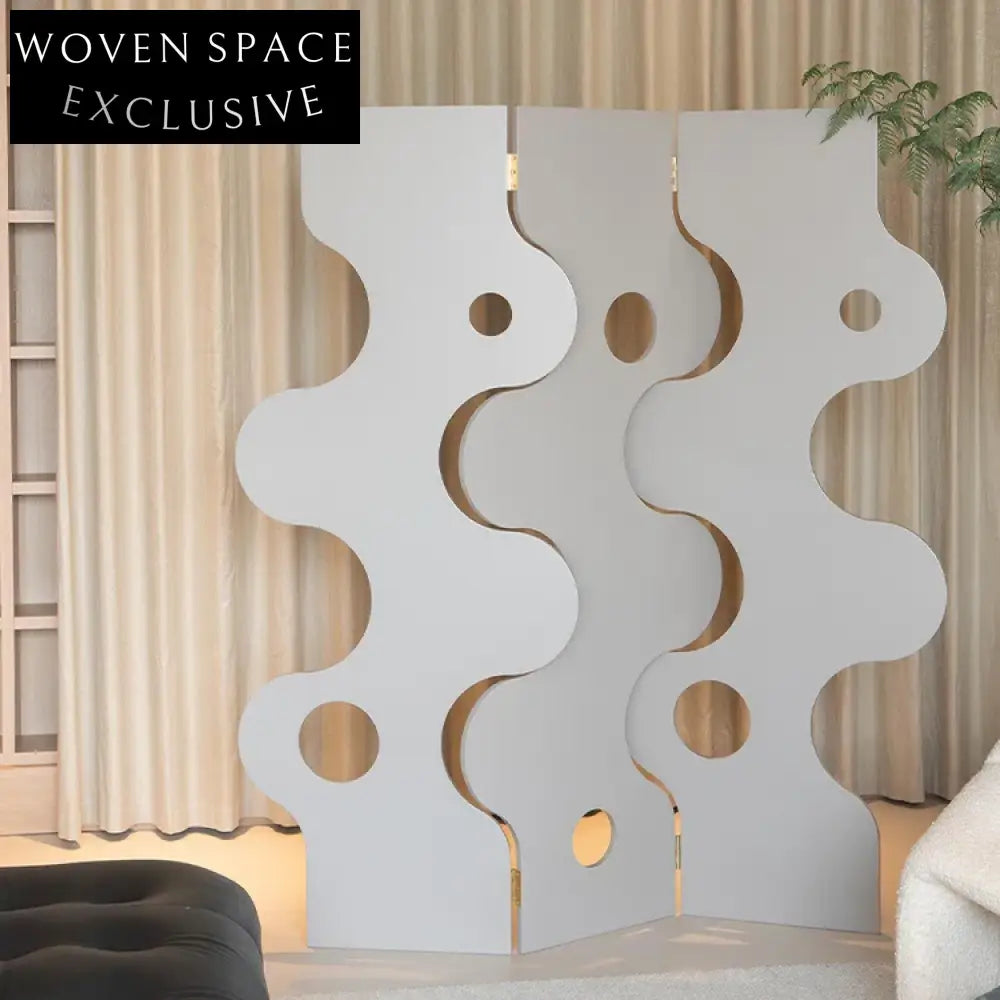 Elegant White Wood & Acrylic Irregular Structure Freestanding Room Divider Screen