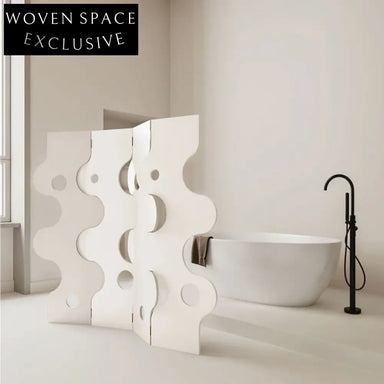 Elegant White Wood & Acrylic Irregular Structure Freestanding Room Divider Screen