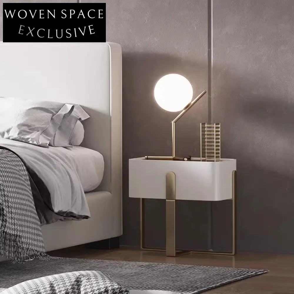 Elegant White Wood and Metal Nightstand with Drawer Storage