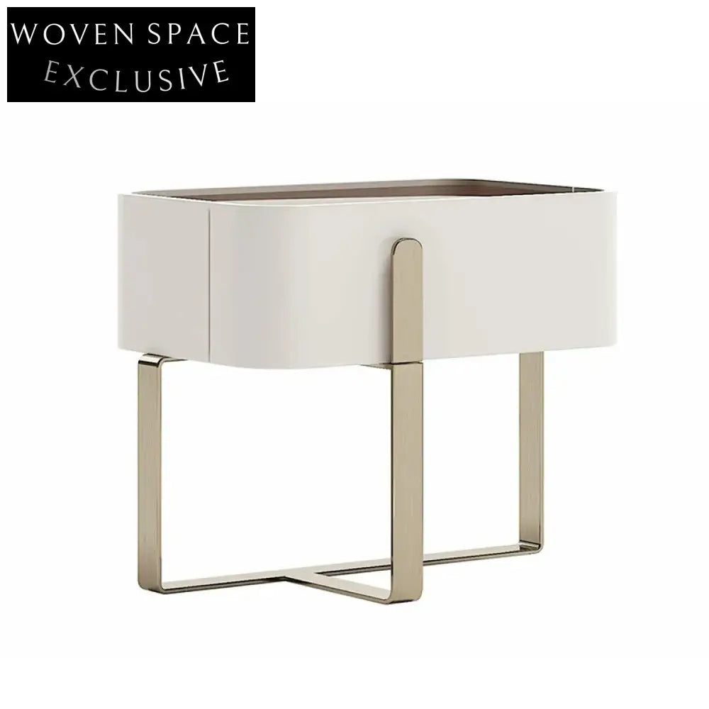 Elegant White Wood and Metal Nightstand with Drawer Storage