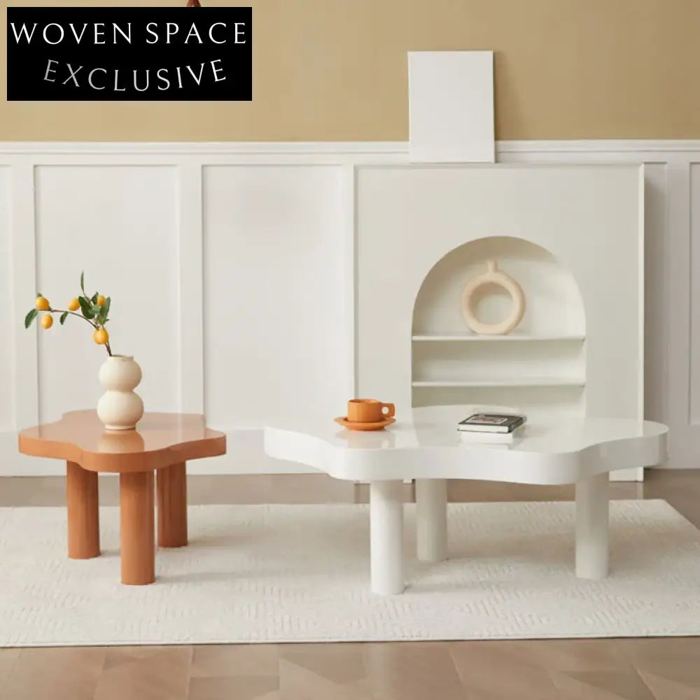 Elegant White Wooden Flower-Shaped Coffee Table for Modern Living