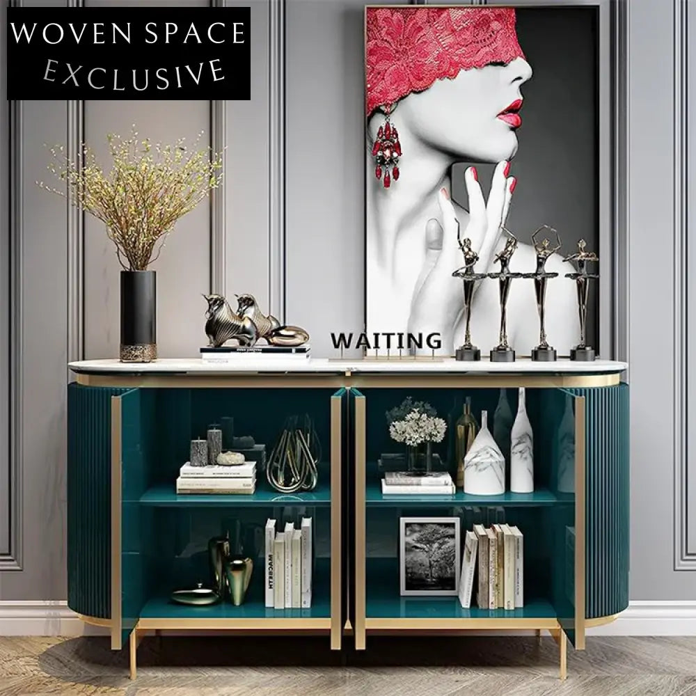 Elegant Wood Marble Console Sideboard Cabinet for Living Room & Kitchen