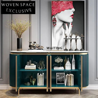 Elegant Wood Marble Console Sideboard Cabinet for Living Room & Kitchen