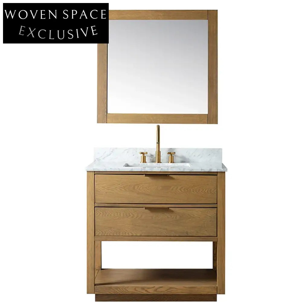 Elegant Wood Veneer 36 Inch Bathroom Vanity, Solid Wood Cabinet with Drawers