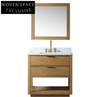 Elegant Wood Veneer 36 Inch Bathroom Vanity, Solid Wood Cabinet with Drawers