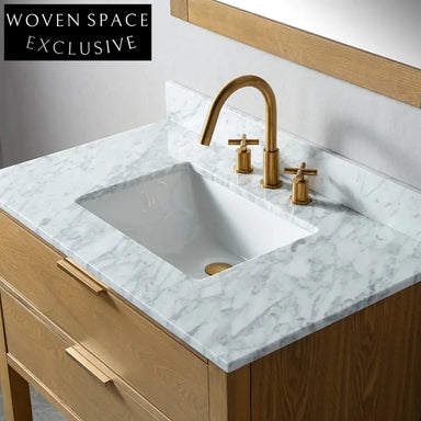 Elegant Wood Veneer 36 Inch Bathroom Vanity, Solid Wood Cabinet with Drawers