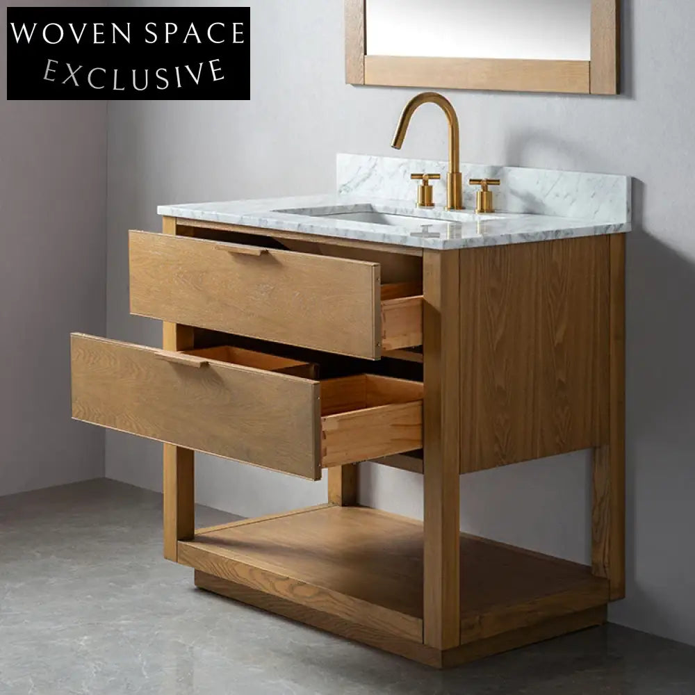 Elegant Wood Veneer 36 Inch Bathroom Vanity, Solid Wood Cabinet with Drawers