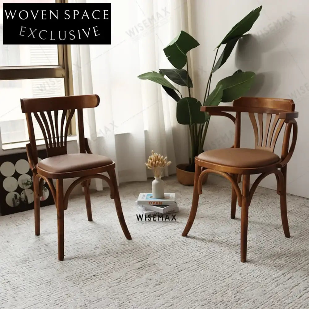 Elegant Wooden Arm Dining Chair, Rattan Seat, for Home & Bistro