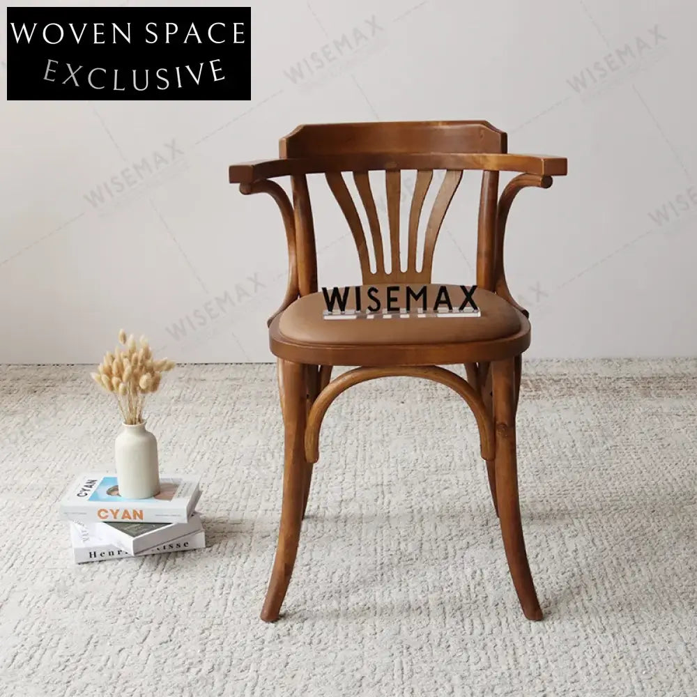 Elegant Wooden Arm Dining Chair, Rattan Seat, for Home & Bistro