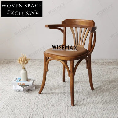Elegant Wooden Arm Dining Chair, Rattan Seat, for Home & Bistro