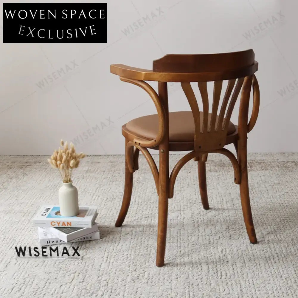 Elegant Wooden Arm Dining Chair, Rattan Seat, for Home & Bistro