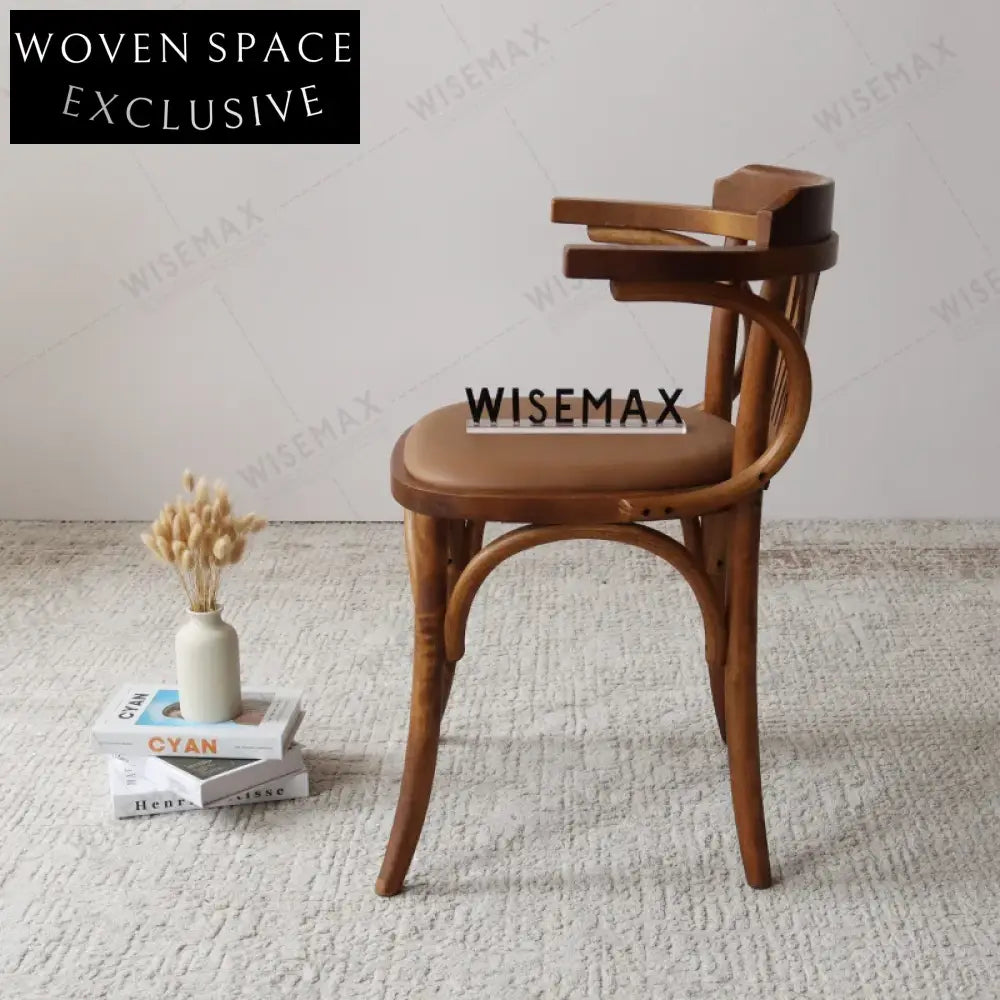 Elegant Wooden Arm Dining Chair, Rattan Seat, for Home & Bistro