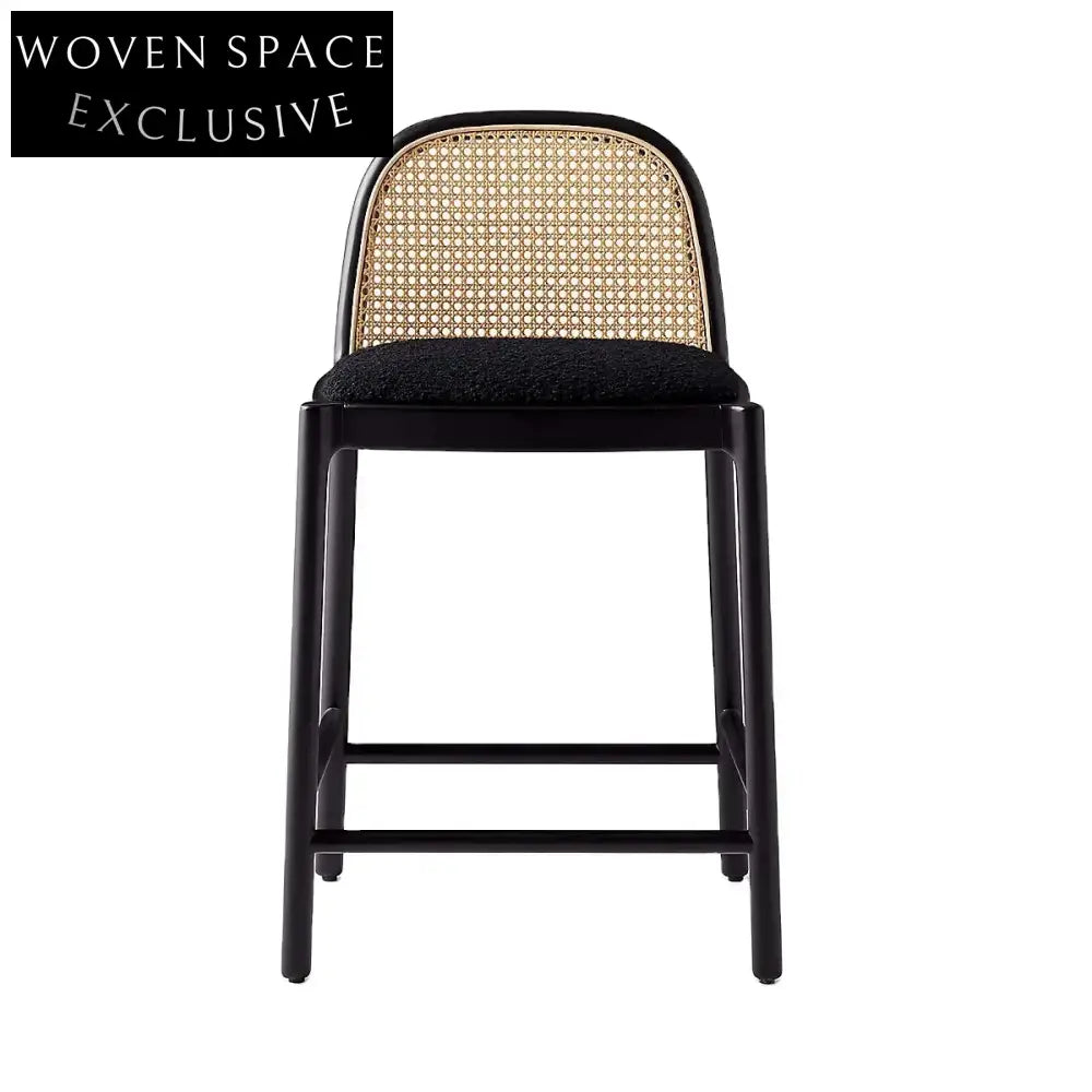 Modern Wooden Cane Rattan Bar Stool - Stylish Kitchen Counter Chair